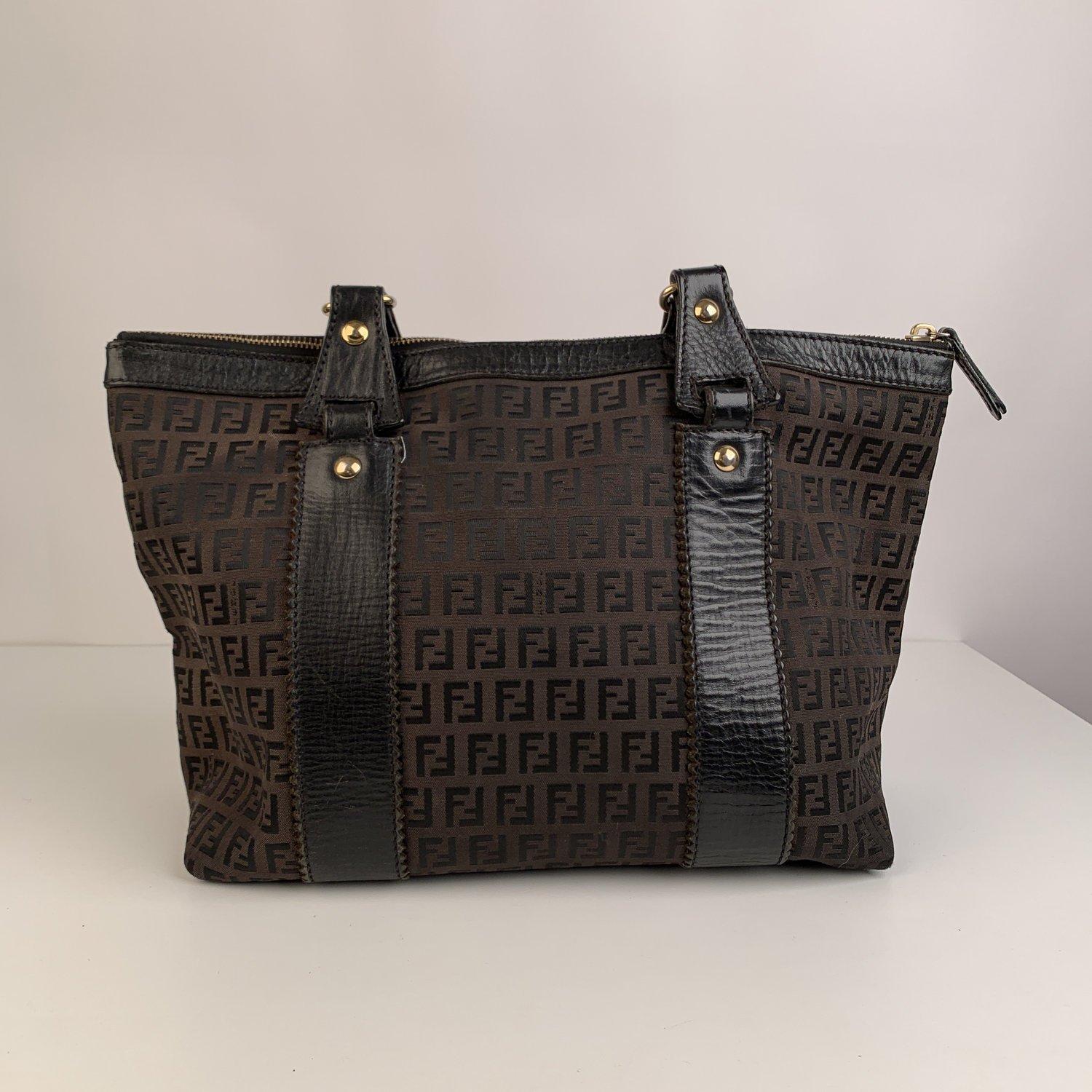 Fendi Brown Monogram Zucchino Canvas Tote Shoulder Bag In Excellent Condition In Rome, Rome