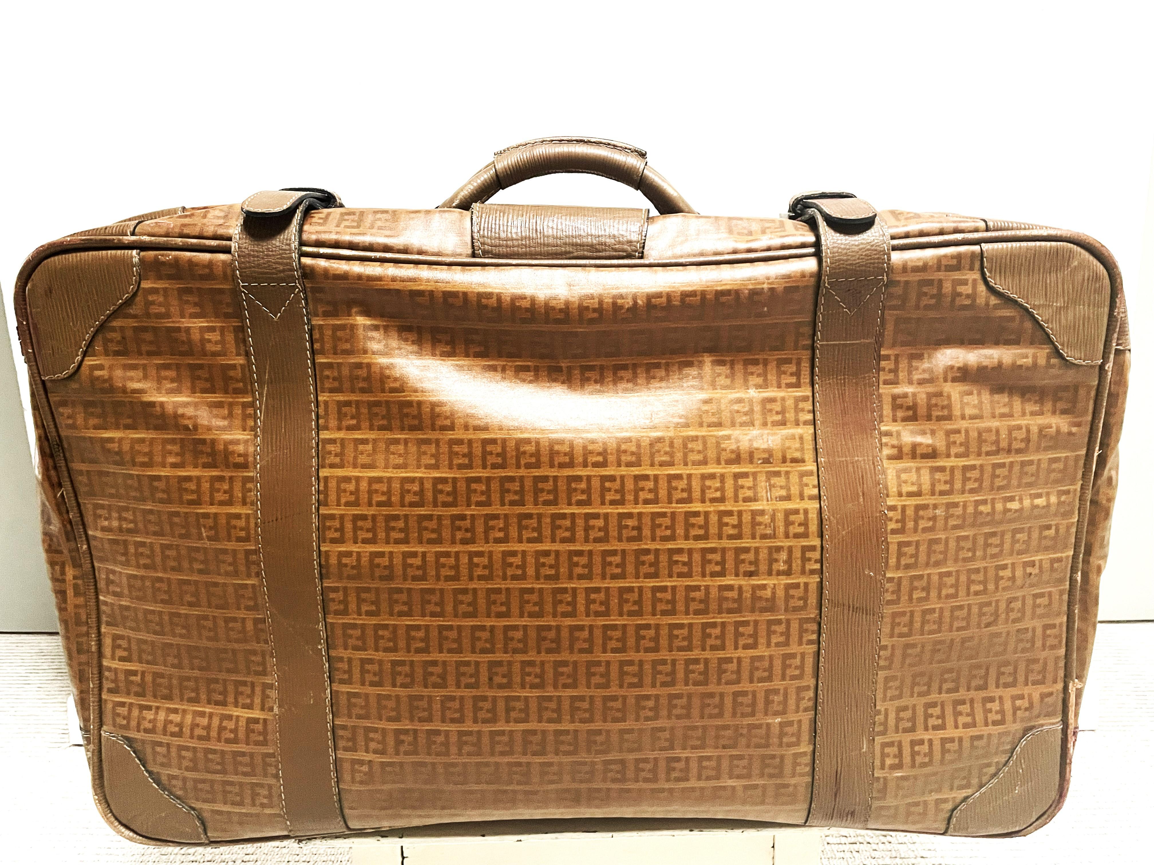 Women's or Men's Fendi Brown Monogramm FF Zucca Canvas/Leather suitcase, Italy 1980/1990s For Sale