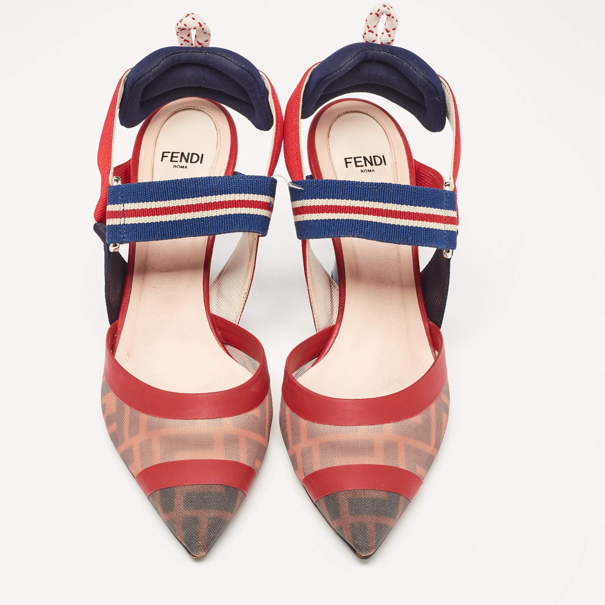 Women's Fendi Brown Multicolor Mesh and Fabric Colibri Slingback Sandals Size 36 For Sale