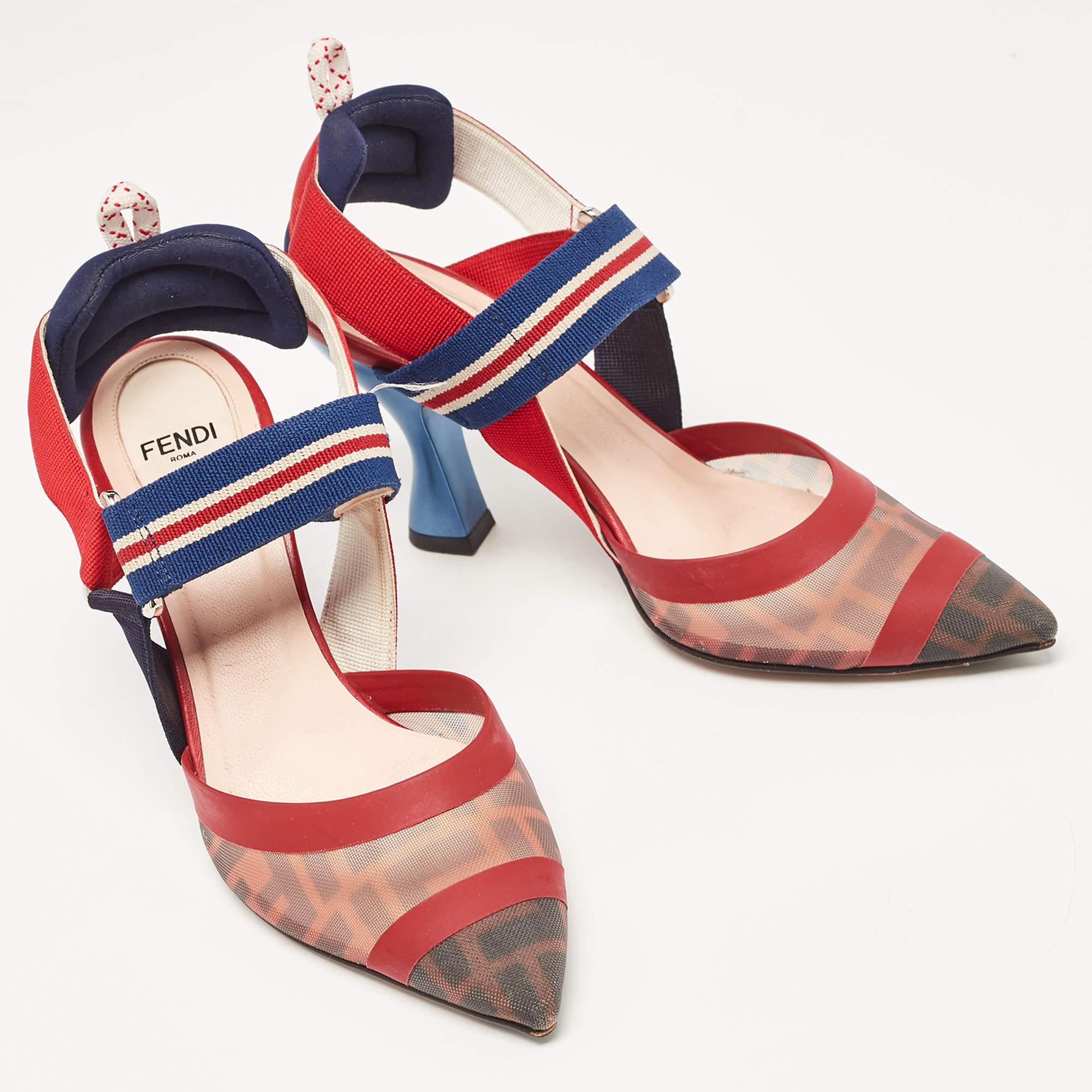Fendi Brown Multicolor Mesh and Fabric Colibri Slingback Sandals Size 36 For Sale 1