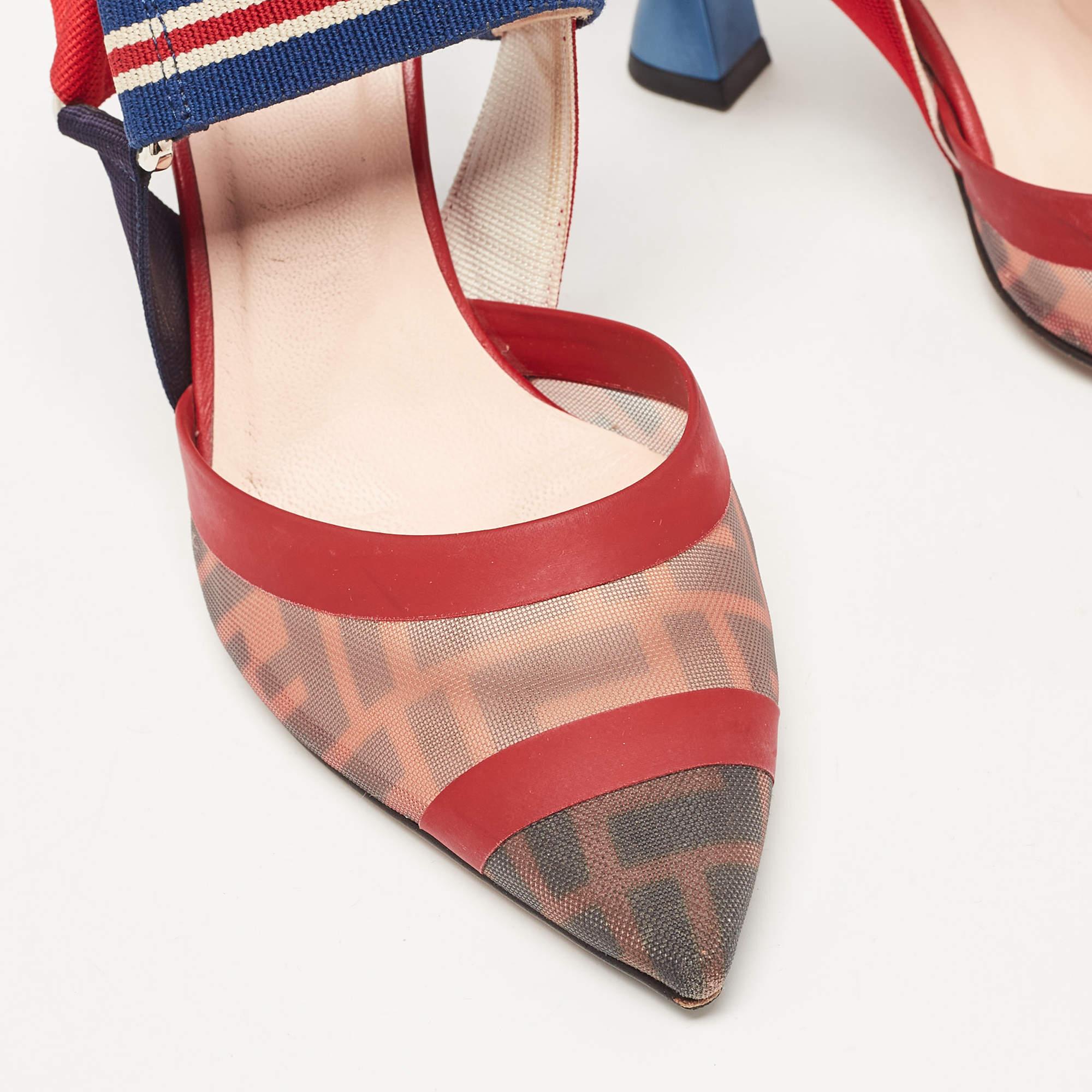 Fendi Brown Multicolor Mesh and Fabric Colibri Slingback Sandals Size 36 For Sale 2