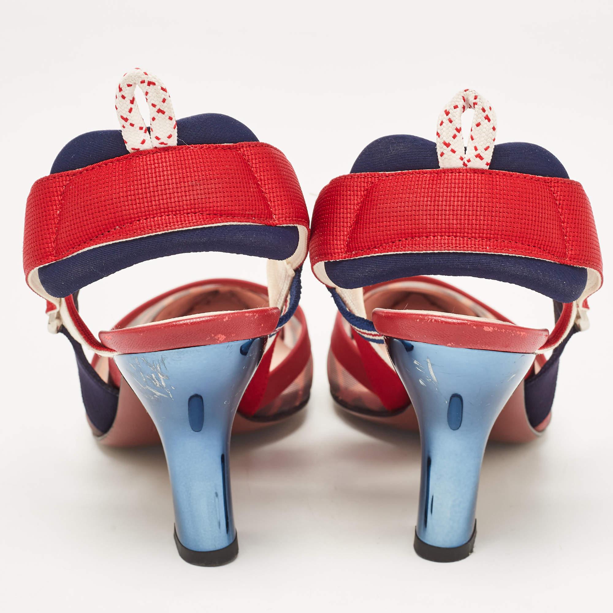 Fendi Brown Multicolor Mesh and Fabric Colibri Slingback Sandals Size 36 For Sale 3
