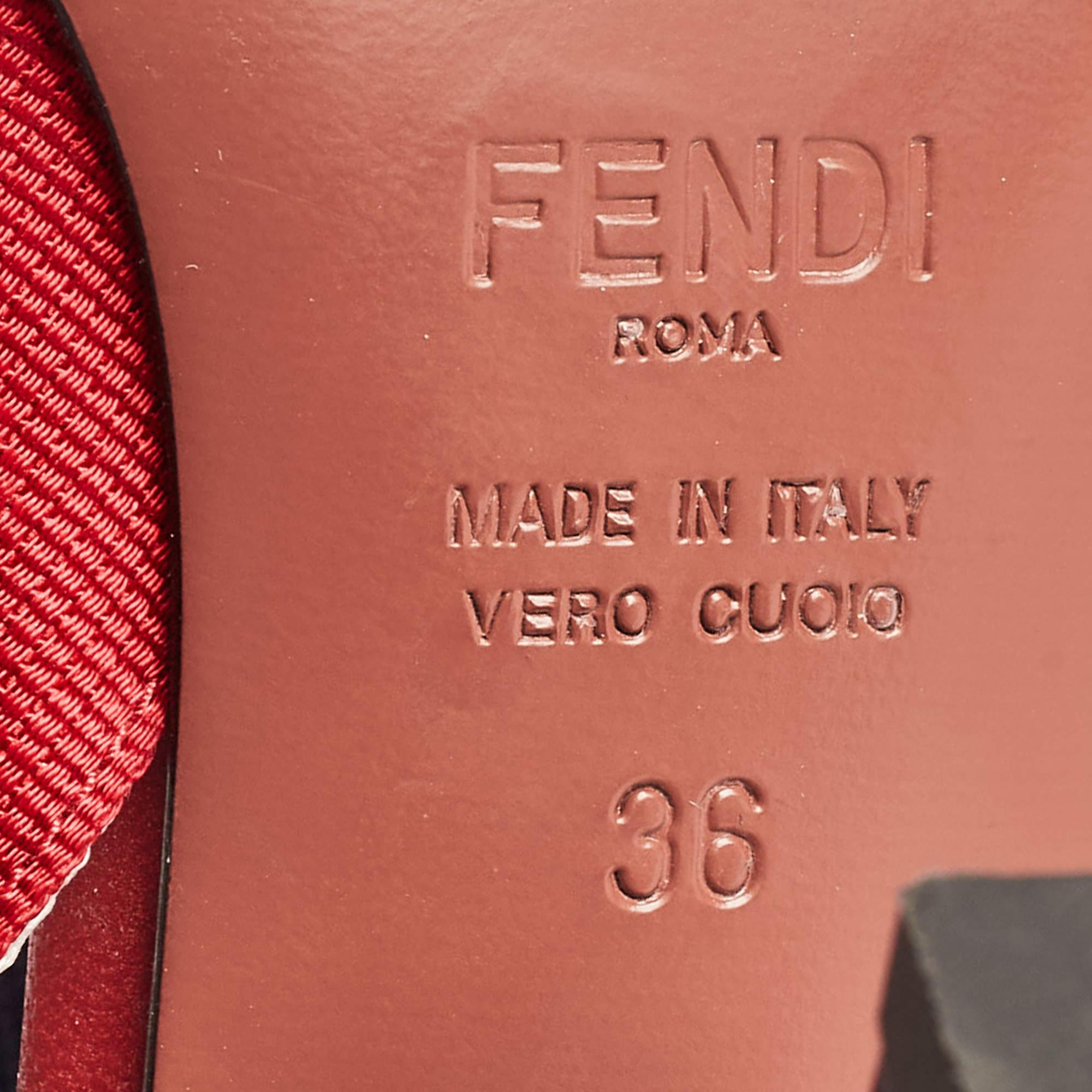 Fendi Brown Multicolor Mesh and Fabric Colibri Slingback Sandals Size 36 For Sale 4