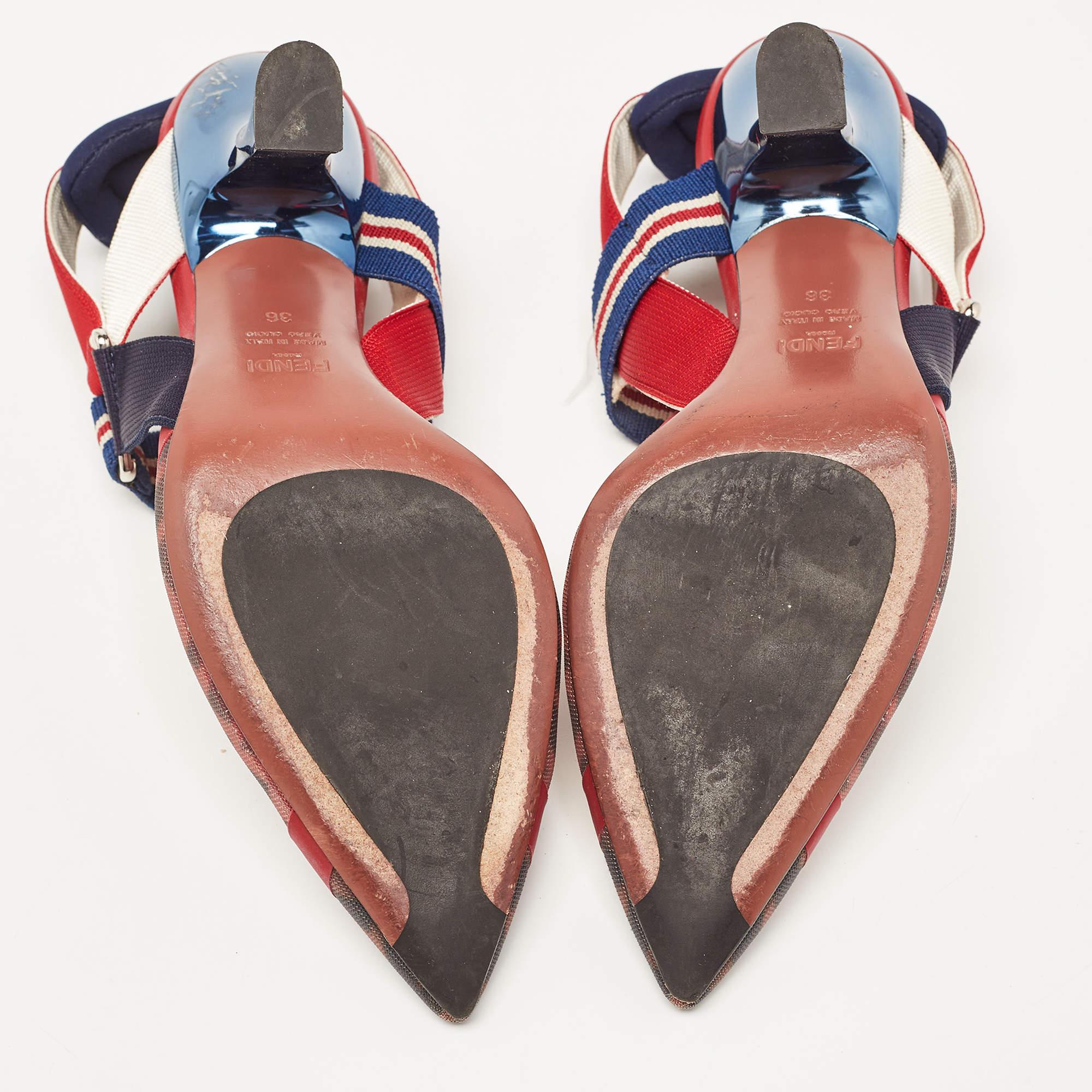Fendi Brown Multicolor Mesh and Fabric Colibri Slingback Sandals Size 36 For Sale 5
