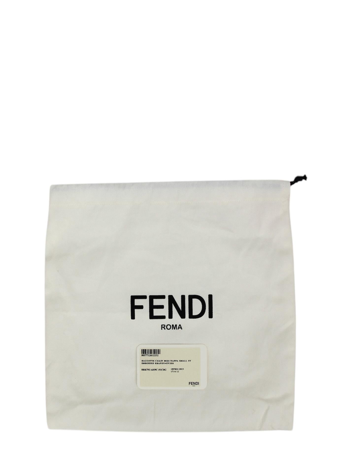 Fendi Brown Nappa Leather Embossed Baguette Chain Midi Crossbody Bag 7