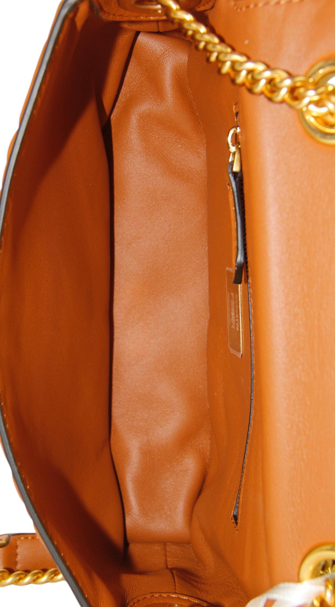 Fendi Brown Nappa Leather Embossed Baguette Chain Midi Crossbody Bag 3