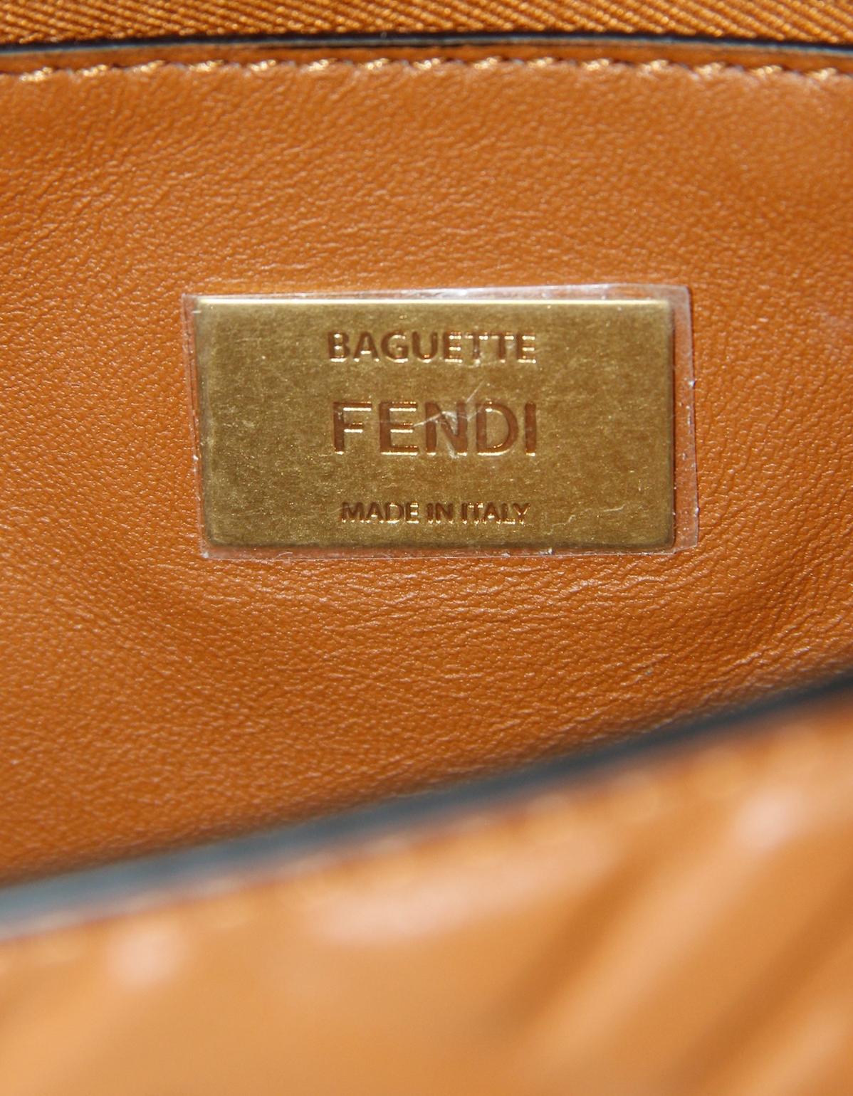 Fendi Brown Nappa Leather Embossed Baguette Chain Midi Crossbody Bag 5