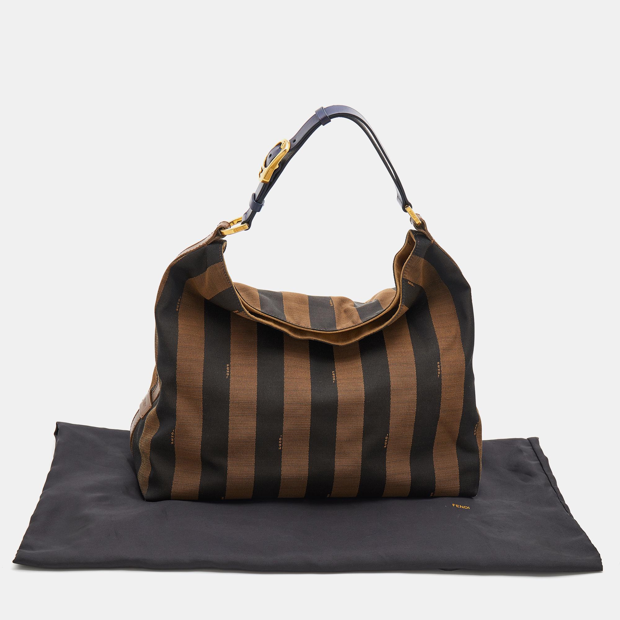 Fendi Brown/Navy Blue Pequin Stripe Canvas And Leather Hobo 6
