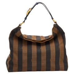 Fendi Brown/Navy Blue Pequin Stripe Canvas And Leather Hobo