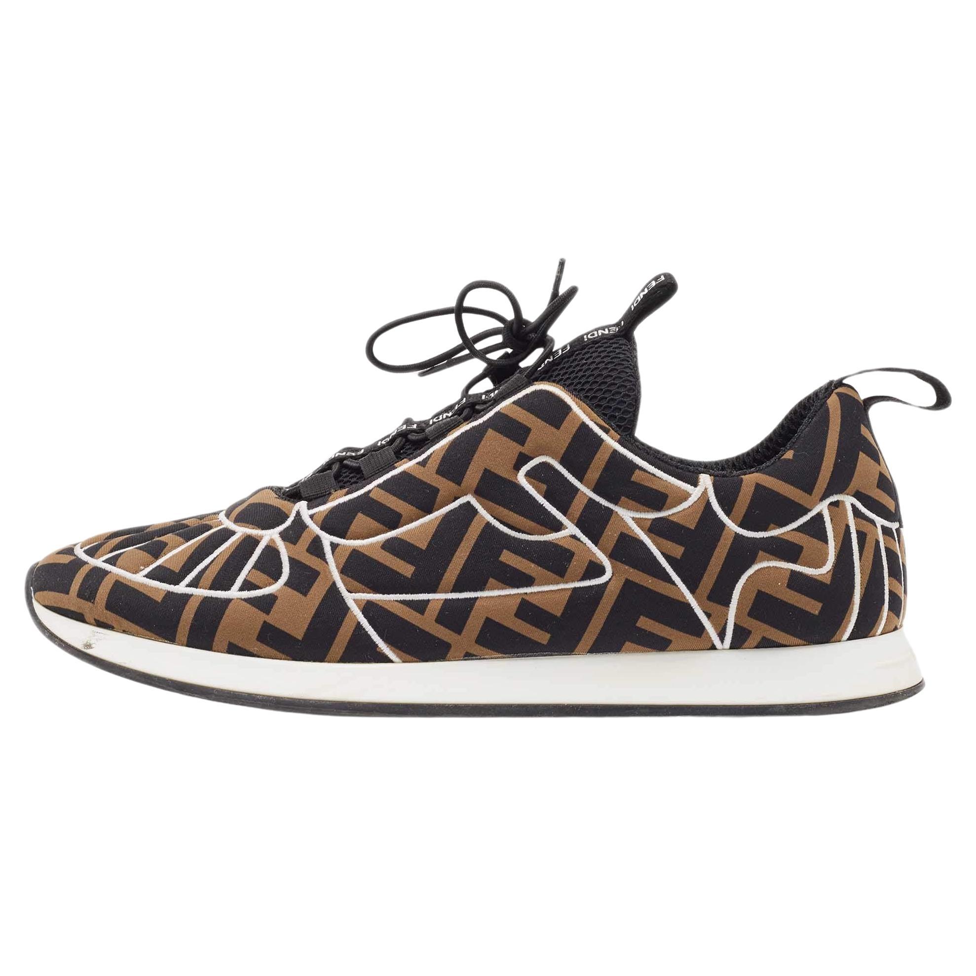 Fendi Brown Nylon F Freedom Low Top Sneakers Size 38 For Sale