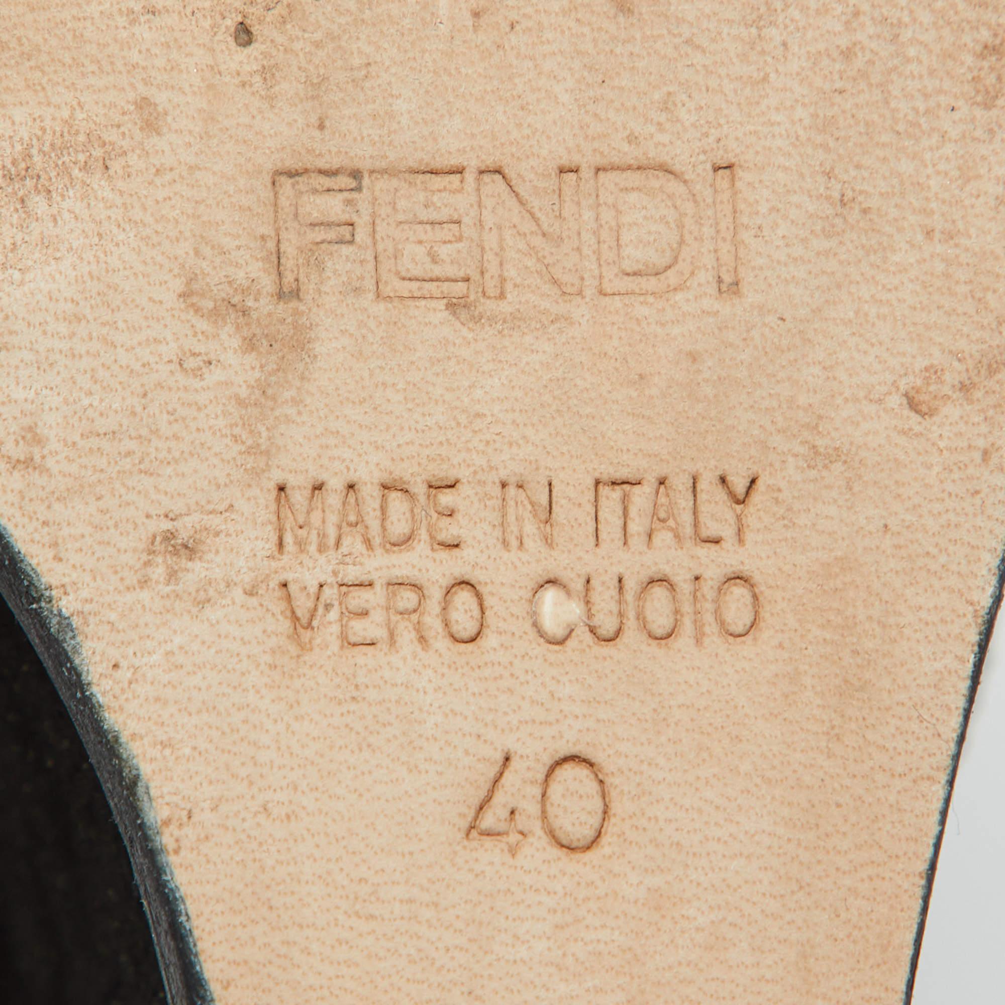 Fendi Brown Patent Leather and Suede Fendista Platform Wedge Sandals Size 40 3