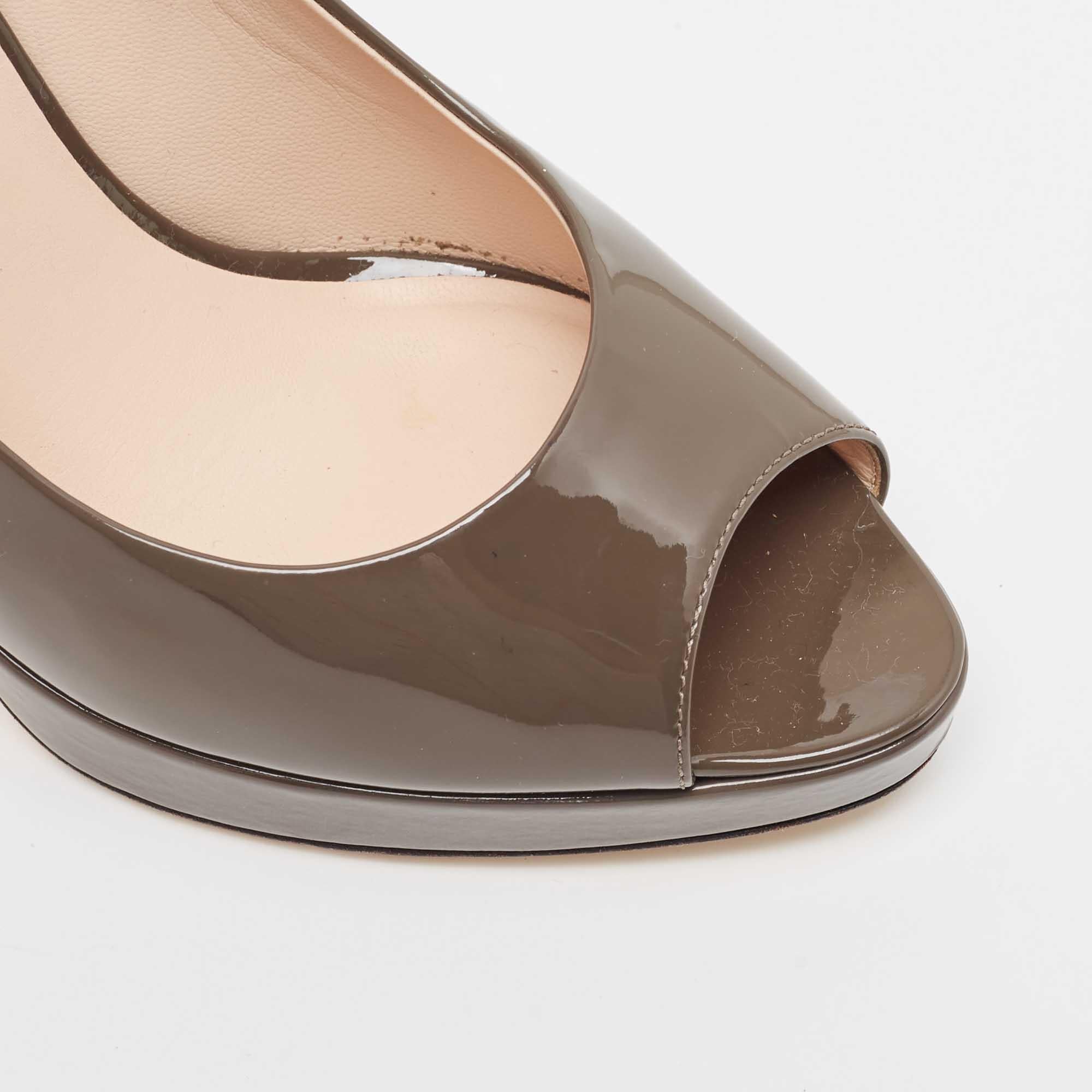 Fendi Brown Patent Leather Peep Toe Pumps Size 37 For Sale 1