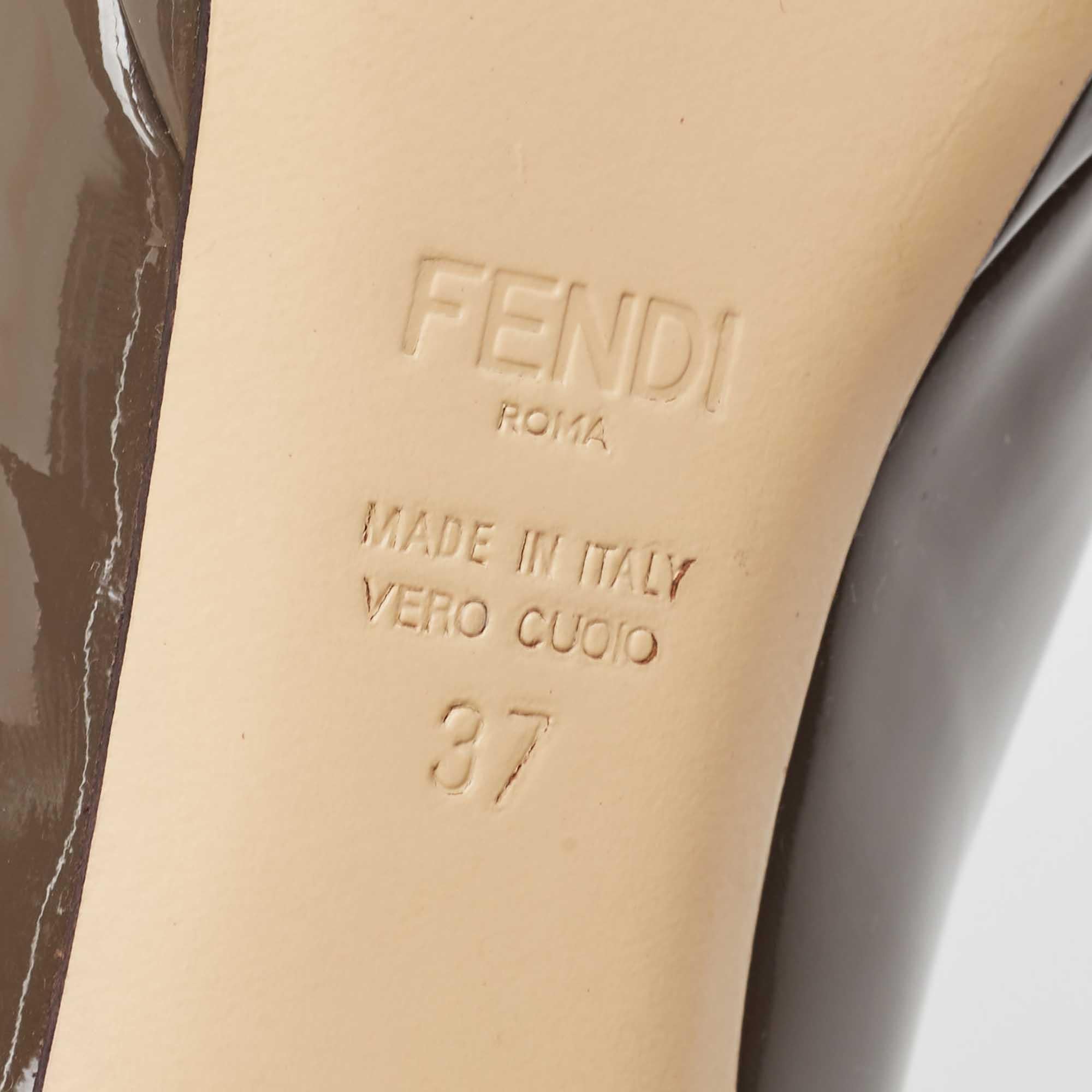 Fendi Brown Patent Leather Peep Toe Pumps Size 37 For Sale 2