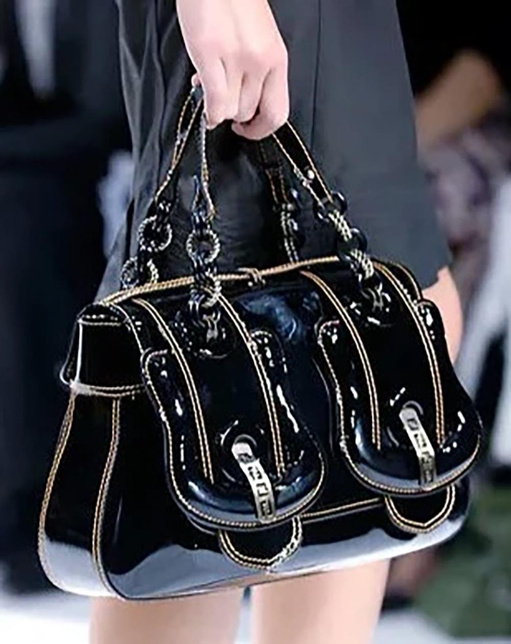 Women's Fendi Brown Patent Leather Shoulder Bag