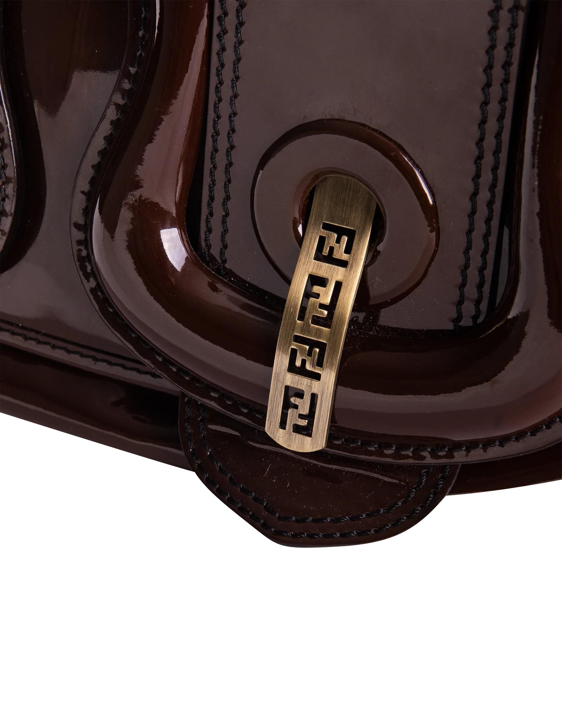 Fendi Brown Patent Leather Shoulder Bag 3