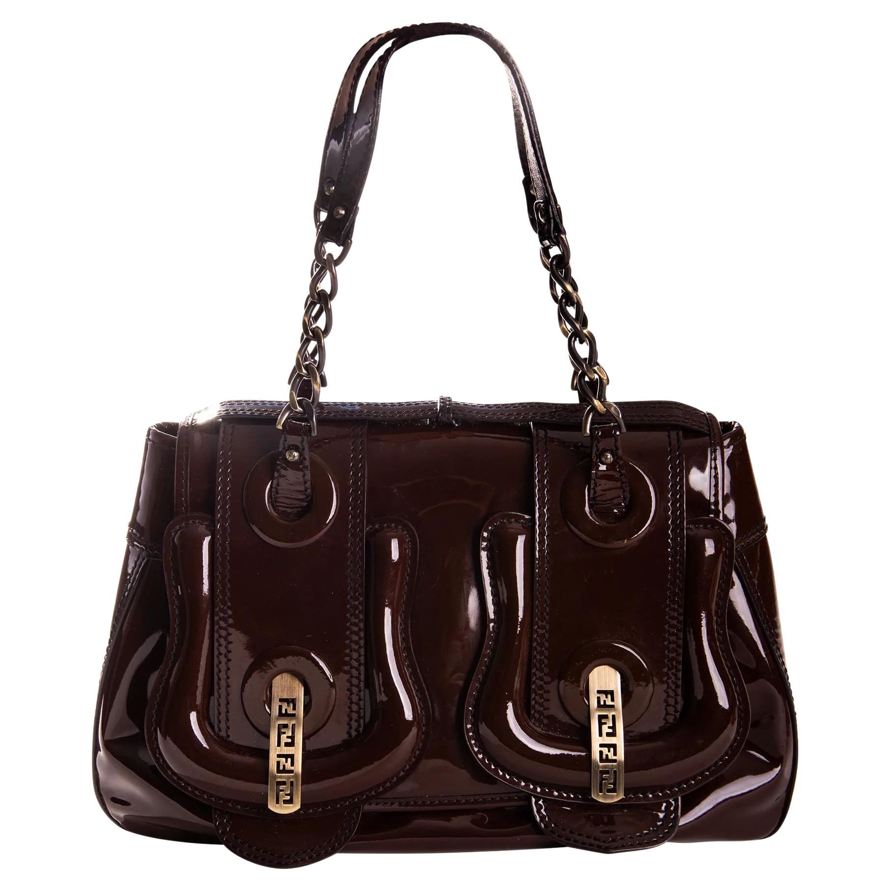 Fendi Brown Patent Leather Shoulder Bag