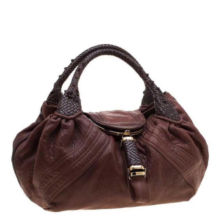Fendi Brown Pebbled Leather Spy Bag For Sale at 1stDibs