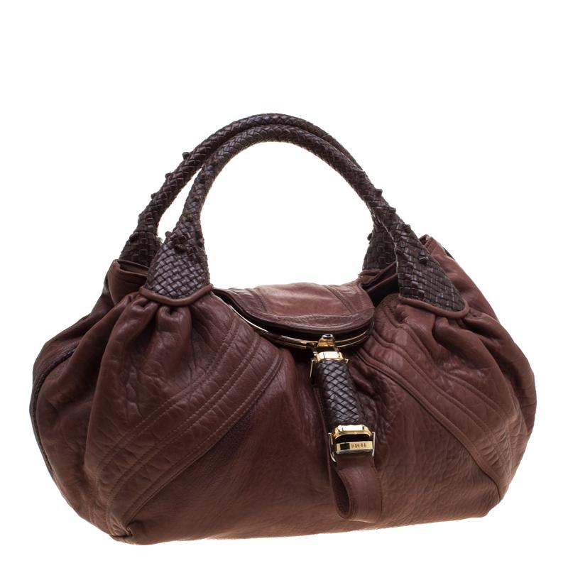 Black Fendi Brown Pebbled Leather Spy Bag