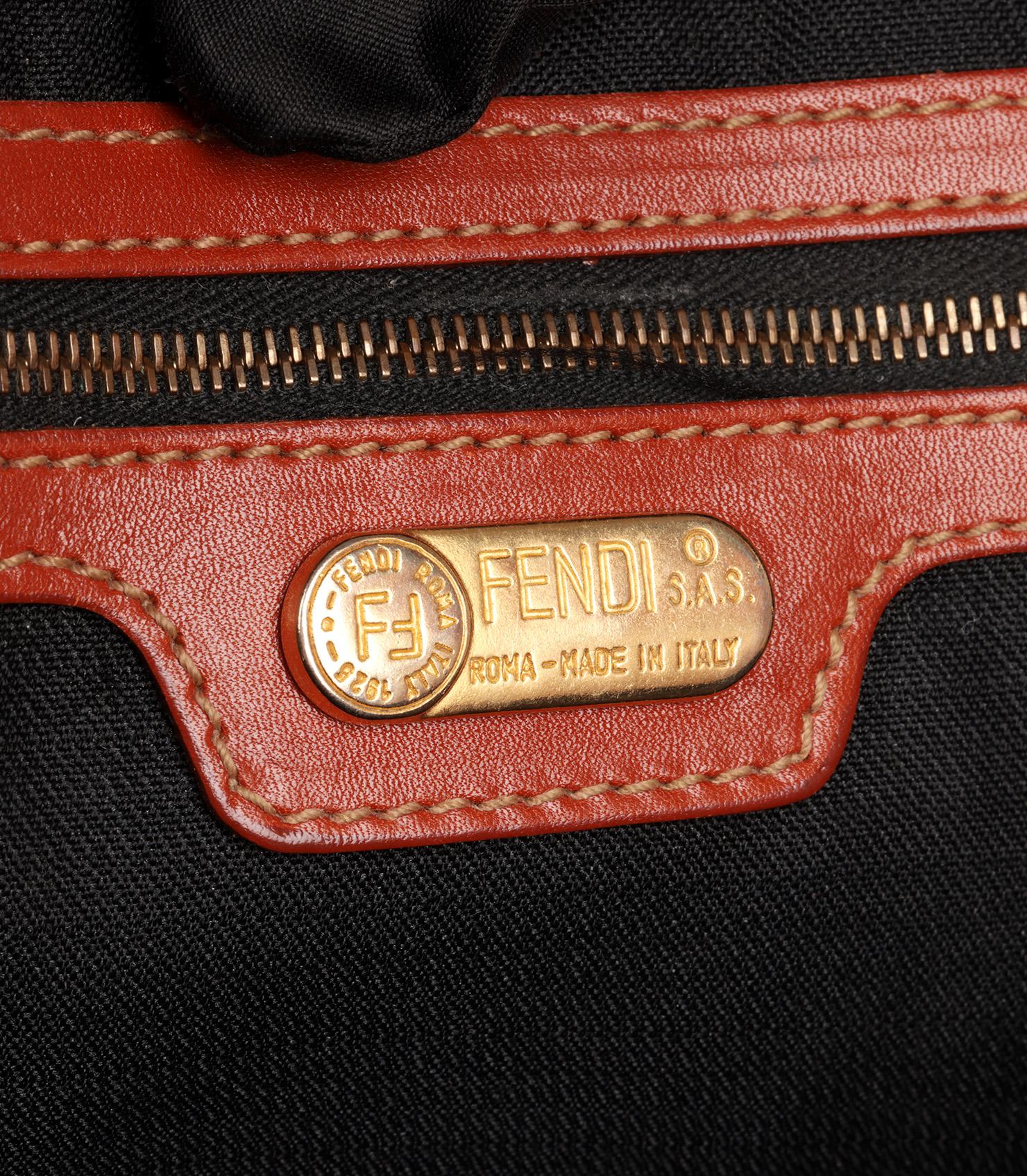 Fendi Brown Pequin Coated Canvas & Calfskin Leather Vintage Camera Bag For Sale 5