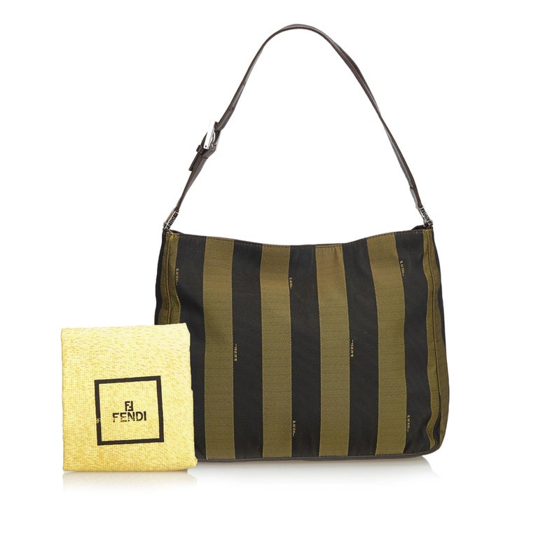 Fendi Brown Pequin Nylon Shoulder Bag For Sale at 1stDibs