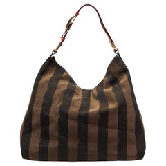 Fendi Brown Pequin Striped Canvas Hobo