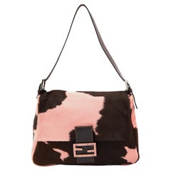 Used Fendi Brown/Pink Calfhair and Leather Mama Baguette Bag