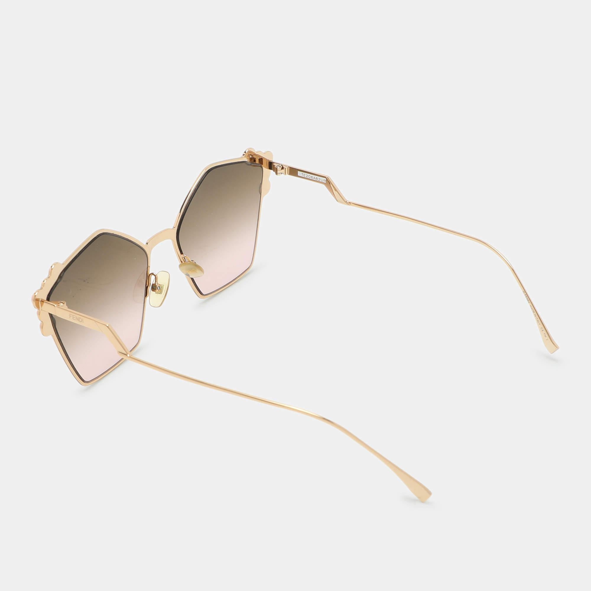 Beige Fendi Brown/Pink Gradient FF 0261/S Spike Can Eye Geometric Sunglasses