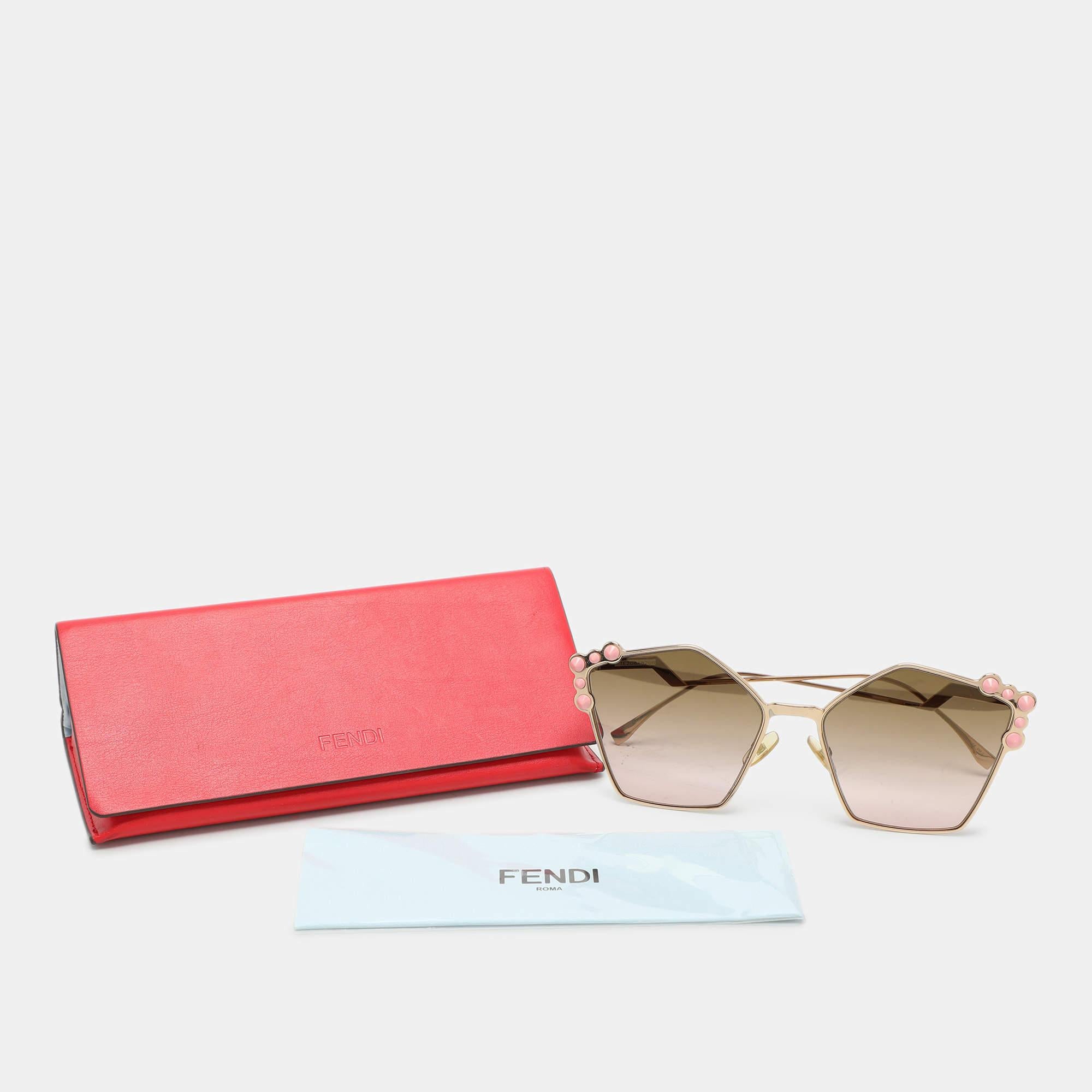 Women's Fendi Brown/Pink Gradient FF 0261/S Spike Can Eye Geometric Sunglasses