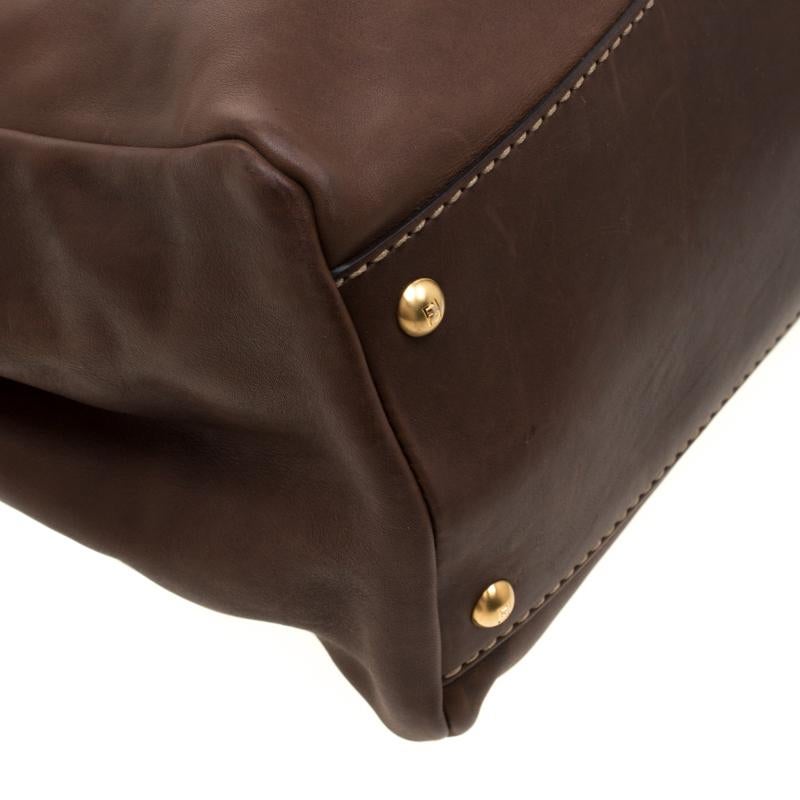 Fendi Brown/Pink Selleria Leather Large Peekaboo Top Handle Bag 7