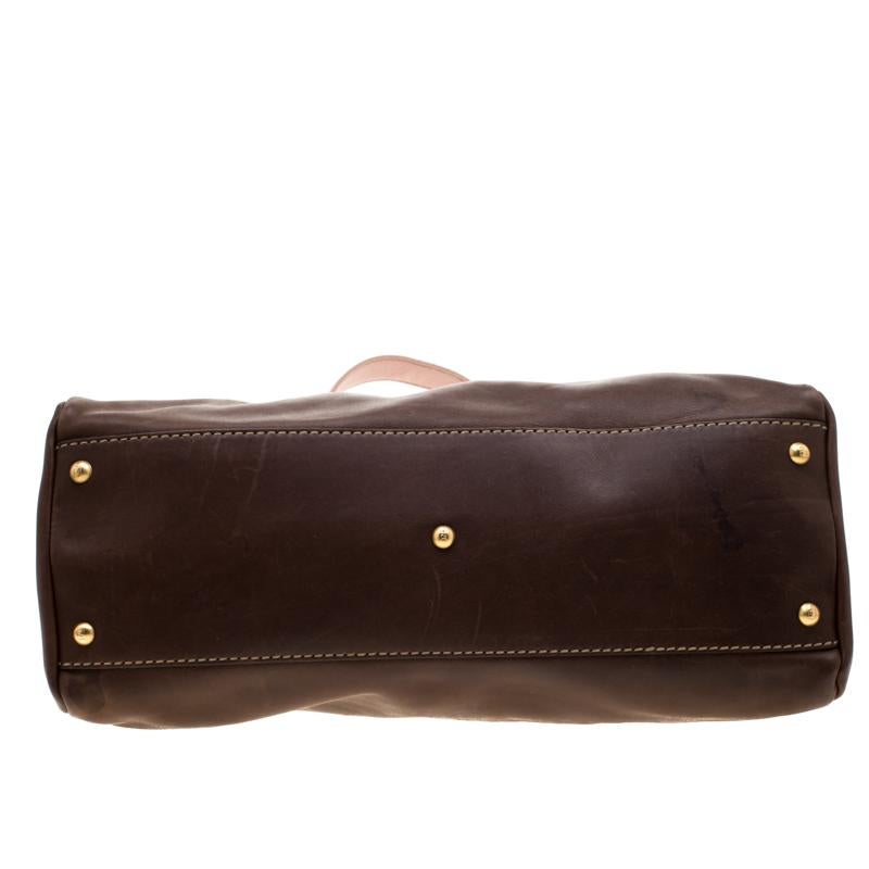 Women's Fendi Brown/Pink Selleria Leather Large Peekaboo Top Handle Bag