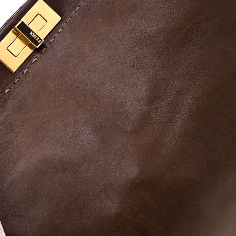 Fendi Brown/Pink Selleria Leather Large Peekaboo Top Handle Bag 3