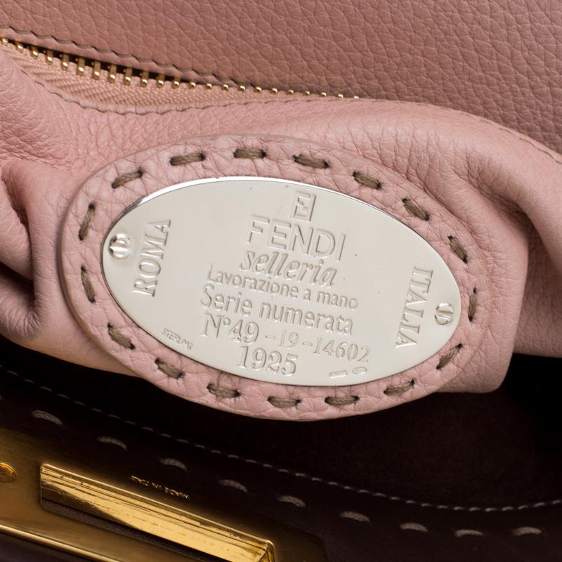 Fendi Brown/Pink Selleria Leather Large Peekaboo Top Handle Bag 4