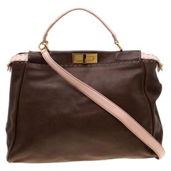 Fendi Brown/Pink Selleria Leather Large Peekaboo Top Handle Bag