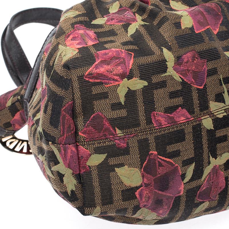 Fendi Brown/Pink Zucca Rose Print Canvas and Leather Mini Mare Bag 2