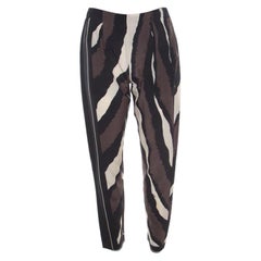 Fendi Brown Printed Silk Elasticized Waist Tapered Pants S