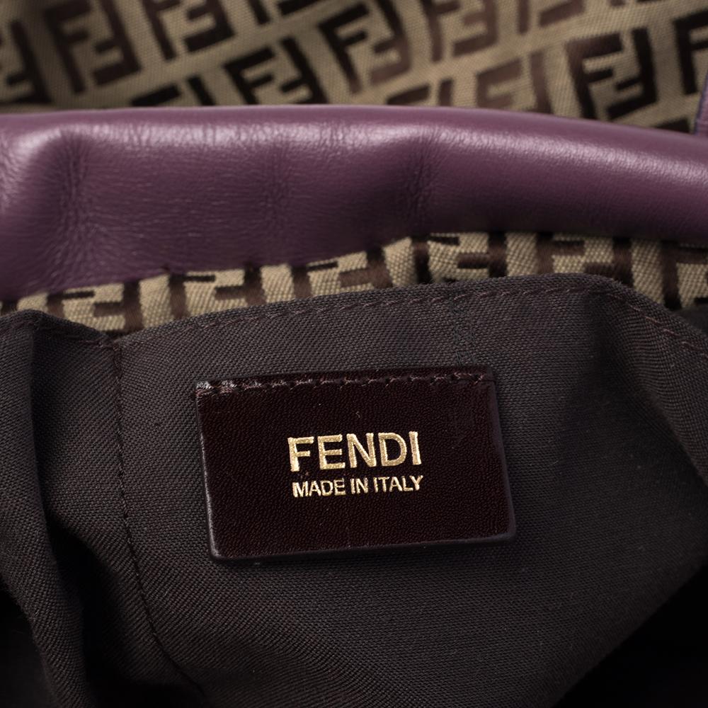 Fendi Brown/Purple Zucchino Canvas And Leather Front Drawstring Pocket Tote 3