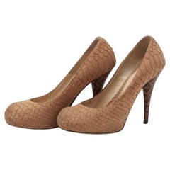 Fendi Brown Python Embossed Leather FF Logo Heel Platform Pumps Size 36.5