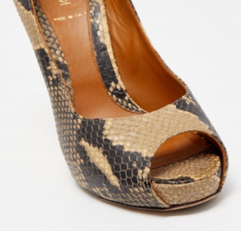 Fendi Brown Python Embossed Leather Peep Toe Pumps Size 39.5 en venta 1