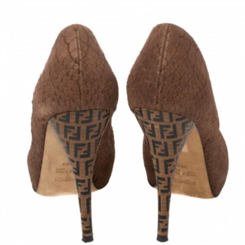 Women's Fendi Brown Python Embossed Leather Superstar Platform Pumps Size 38.5 For Sale