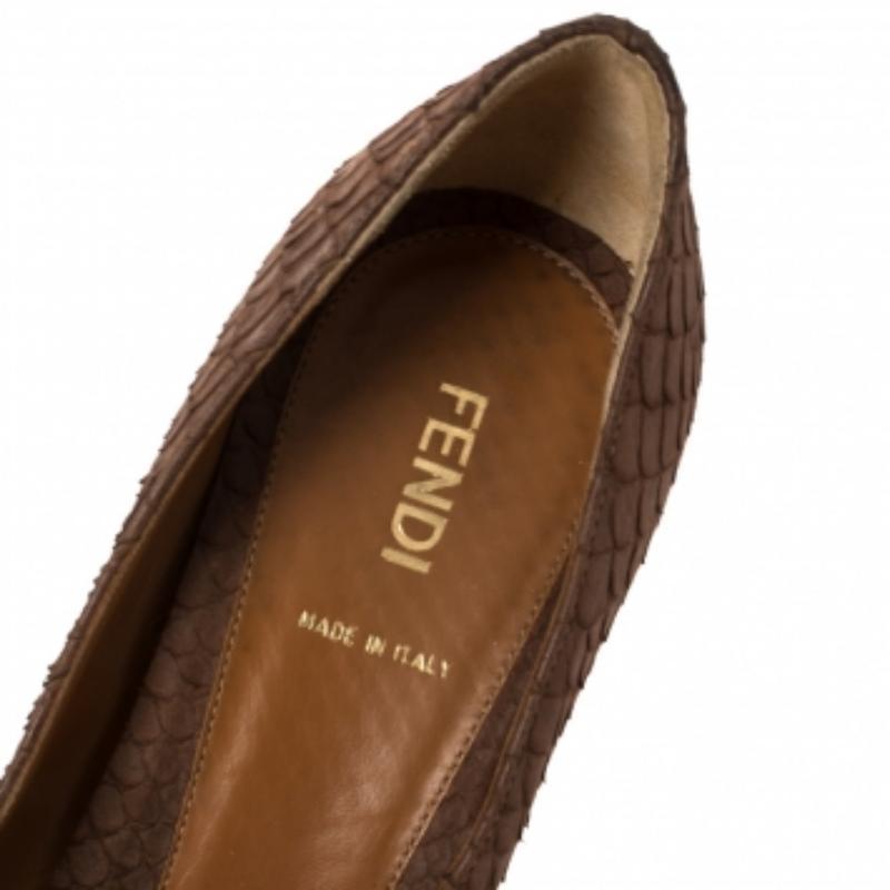 Fendi Brown Python Embossed Leather Superstar Platform Pumps Size 38.5 For Sale 1