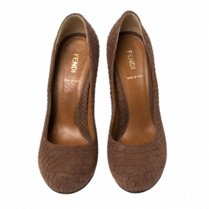 Fendi Brown Python Embossed Leather Superstar Platform Pumps Size 38.5 For Sale 2
