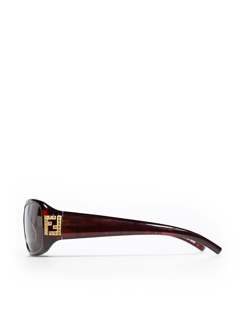 Fendi Brown Rectangle Crystal FF Sunglasses In Good Condition In London, GB