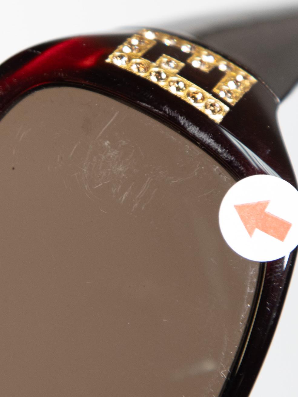 Fendi Brown Rectangle Crystal FF Sunglasses 2