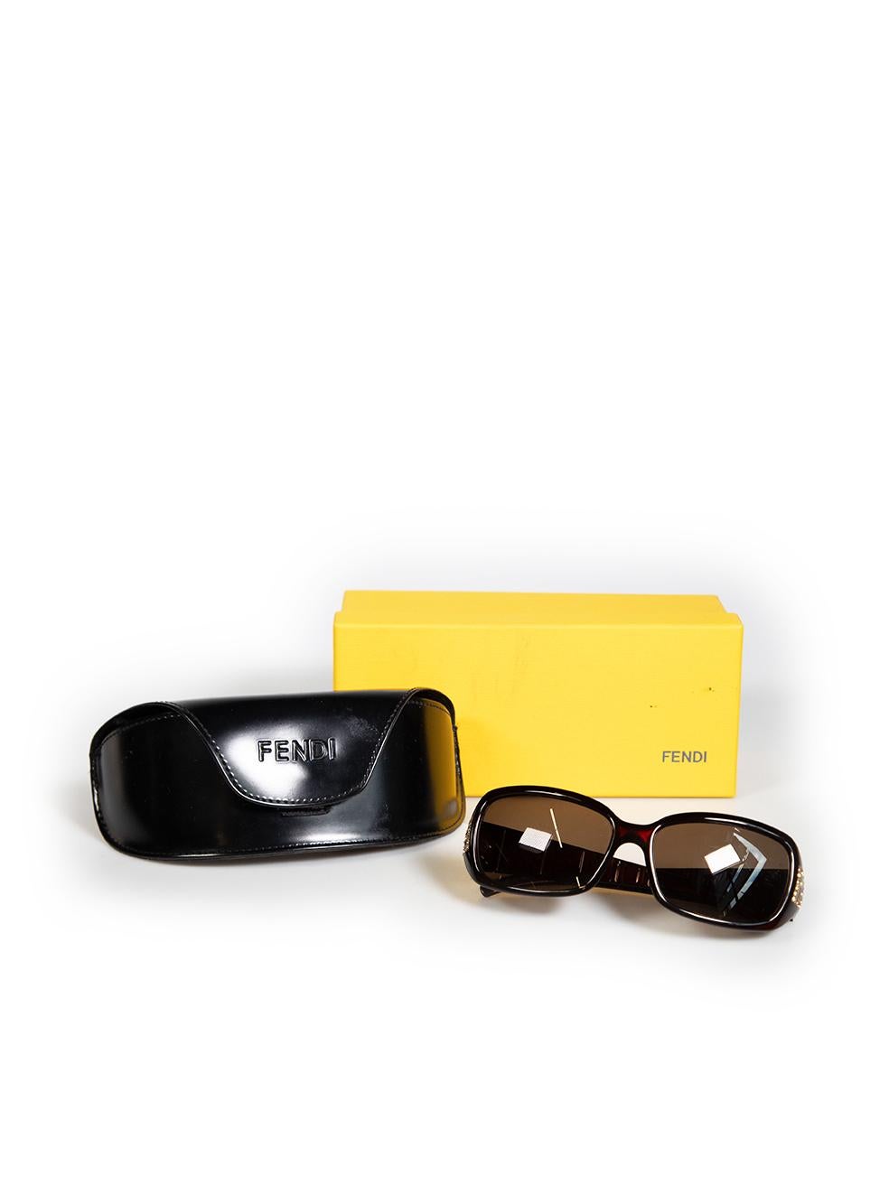 Fendi Brown Rectangle Crystal FF Sunglasses 3