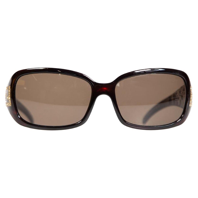 Fendi Brown Rectangle Crystal FF Sunglasses