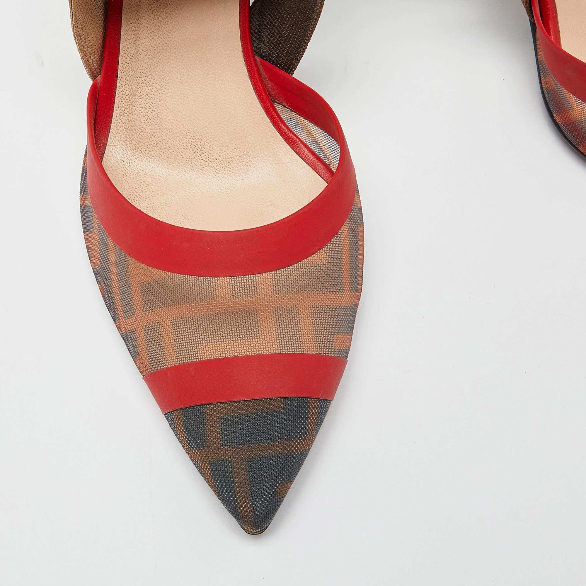 Fendi Brown/Red Mesh and Canvas Colibri Slingback  1