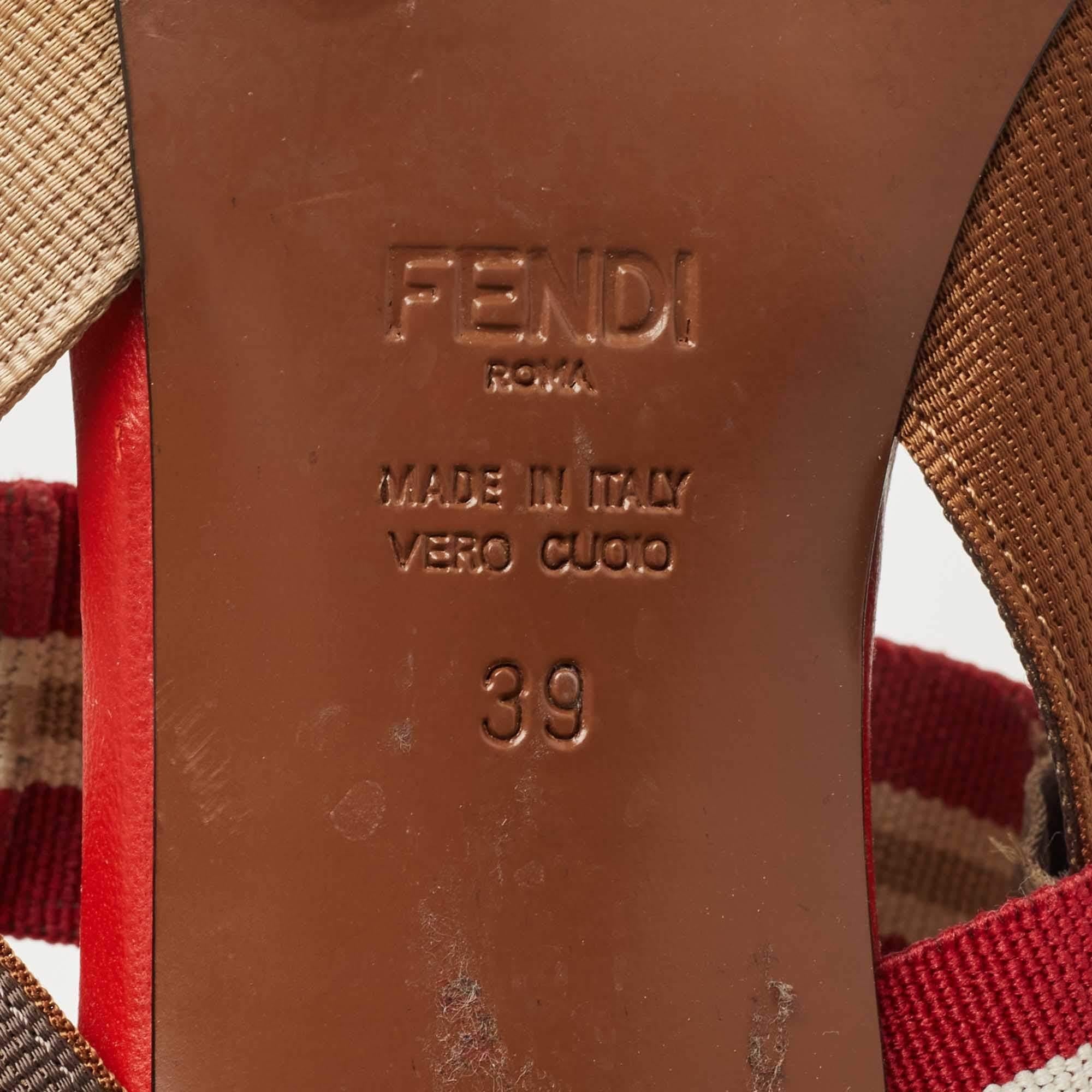 Fendi Brown/Red Zucca Mesh and Canvas Colibri Pumps Size 39 4
