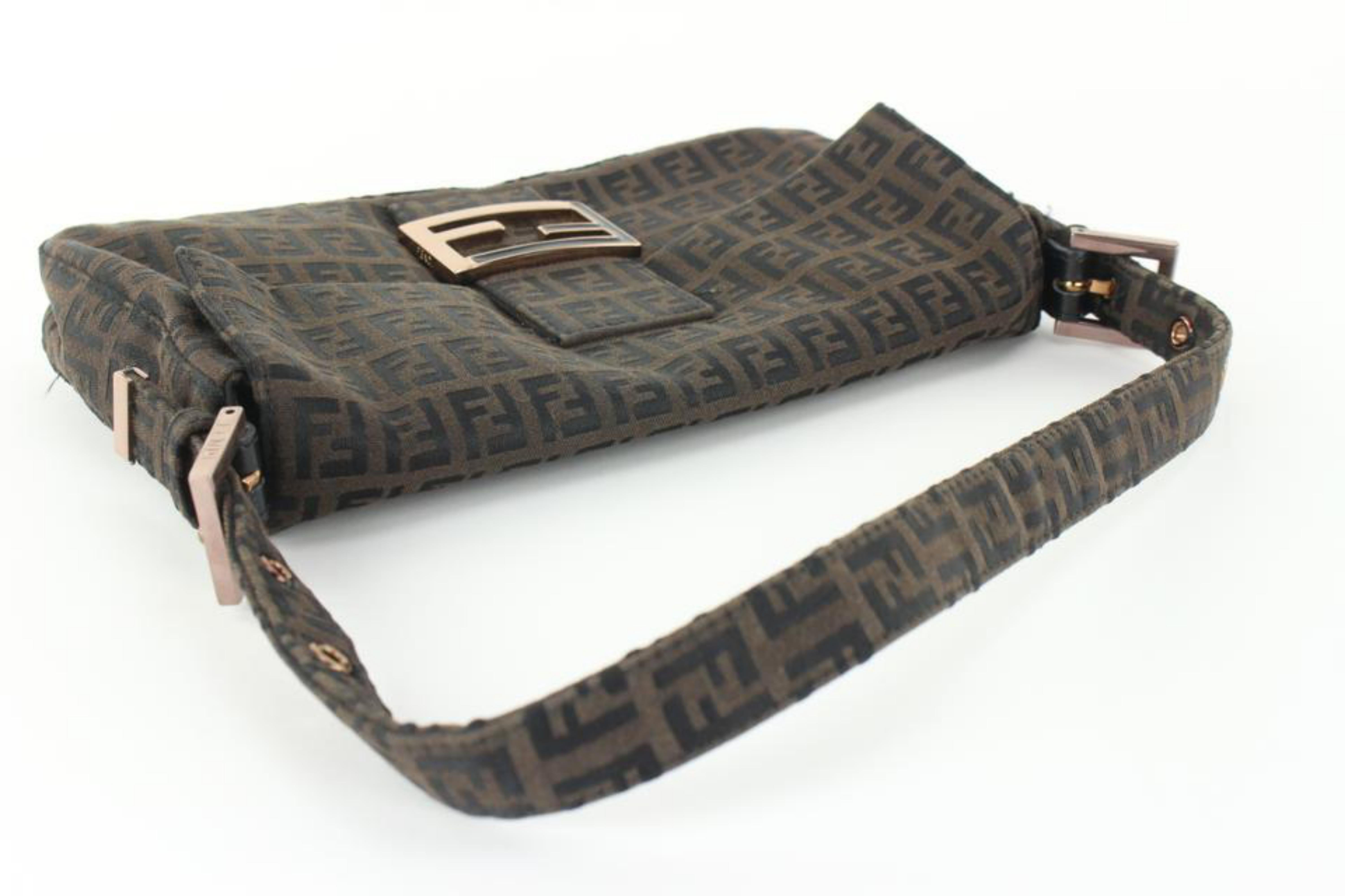 Fendi Brown Rose Gold Zucca Canvas Mama Baguette Mamma 1F1021 In Good Condition In Dix hills, NY