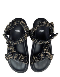 Fendi Brown Satin Ruched Fendi Feel Monogram Strappy Sandals sz 39.5