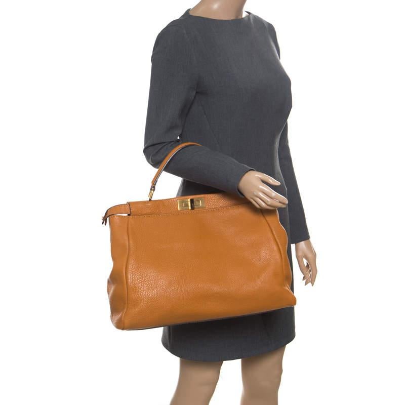Fendi Brown Selleria Leather Large Peekaboo Top Handle Bag In Excellent Condition For Sale In Dubai, Al Qouz 2